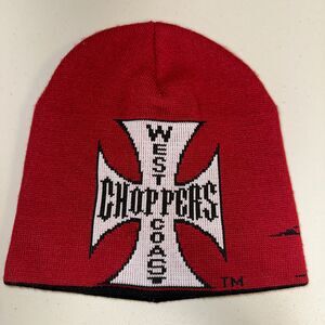Vintage West Coast Choppers Hat Iron Cross Knit Jesse James Beanie Cap Red Biker